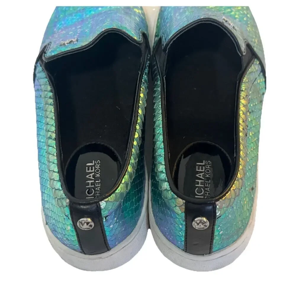 MICHAEL KORS Keaton Iridescent Metallic Snake Shoes Leather Embossed Sz 7.5M